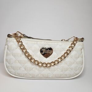 Juicy Couture Cream Quilted Wristlet with Gold Chain